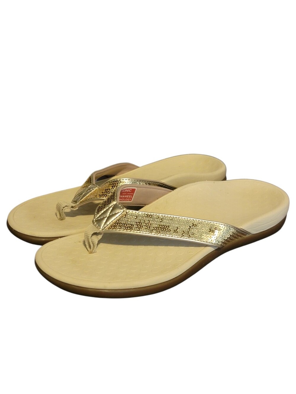 VIONIC Silver Sequin‎ Thong Flip Flop Sandals Orthopedic Size 7